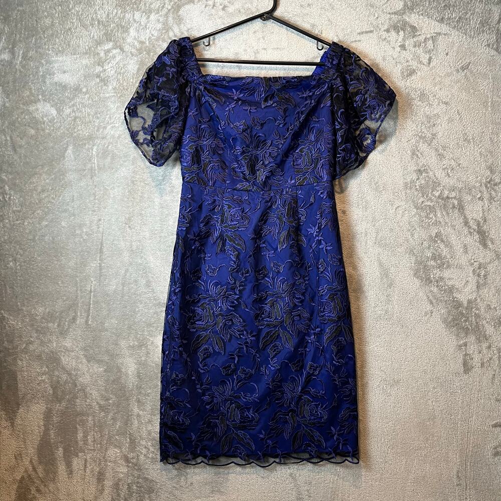 Trina Turk Off The Shoulder Black Navy Lace Floral Dress Wedding Formal Sz 2 New
